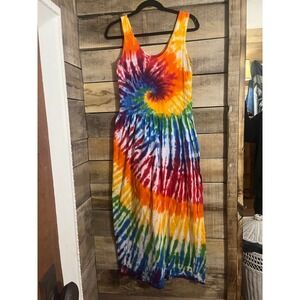 Dharma Trading Co Rainbow Tie Dye Maxi Dress Small Cotton Sleeveless Boho Spiral